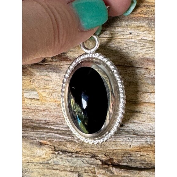 Sterling Silver Pendant With Oval Onyx Red Jasper Gemstone Cabochonn reversible - Picture 4 of 8